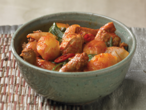 Dakbokkeumtang, spicy braised chicken with vegetables